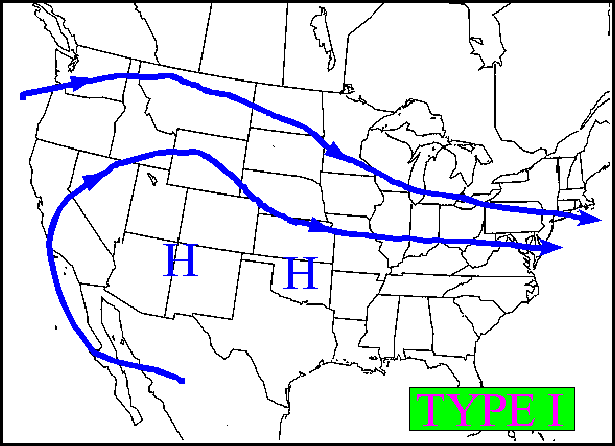 This graphic shows the TYPE 1 upper air pattern for severe weather is AZ